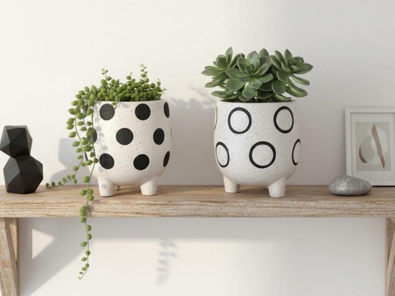 Black Polka Dot Planter (Set Of 2)